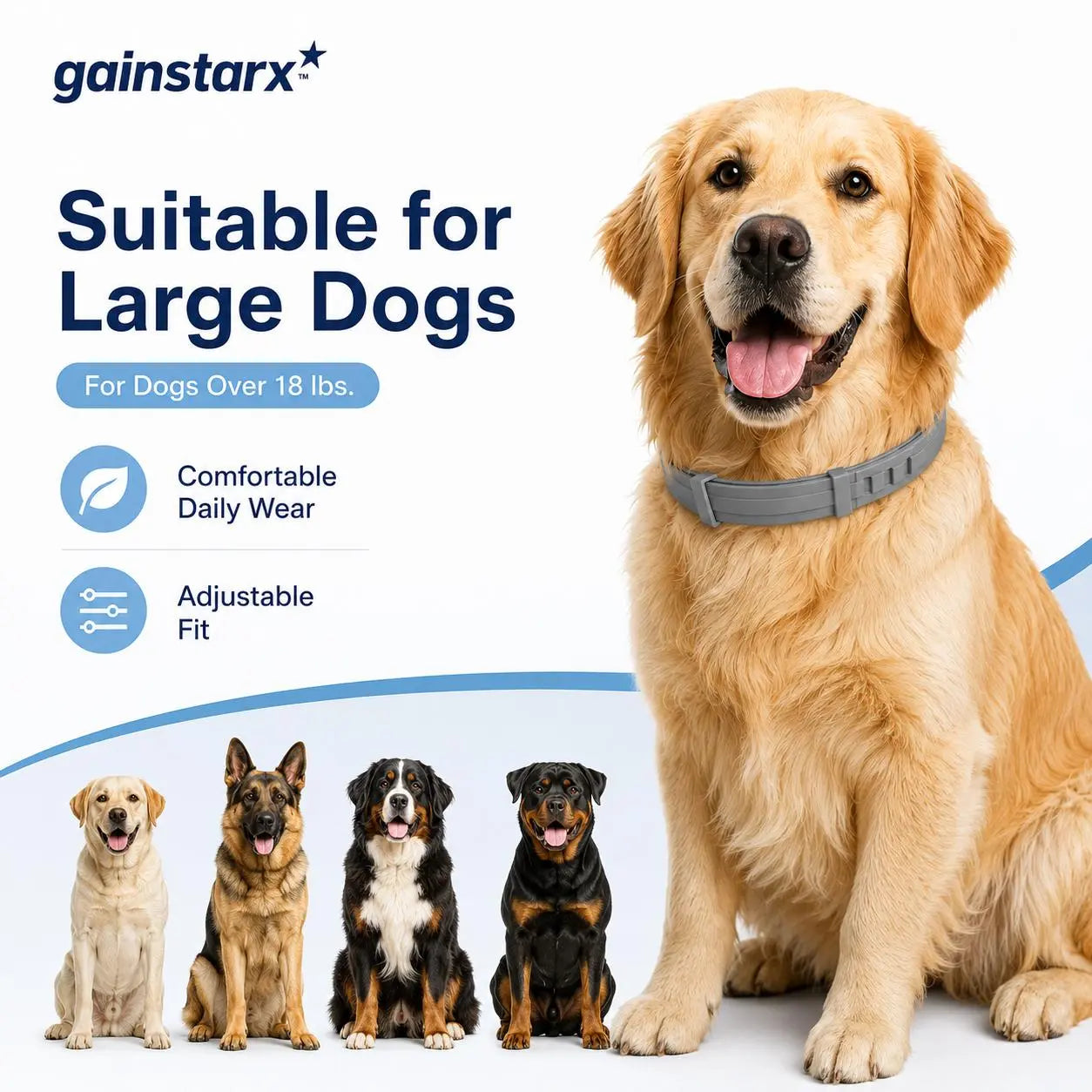 Gainstarx Adjustable Dog Collar with Fresh Scent Comfortable Lightweight Pet Collar for Large Dogs over 18 Lbs Everyday Wear for Walks and Outdoor Use