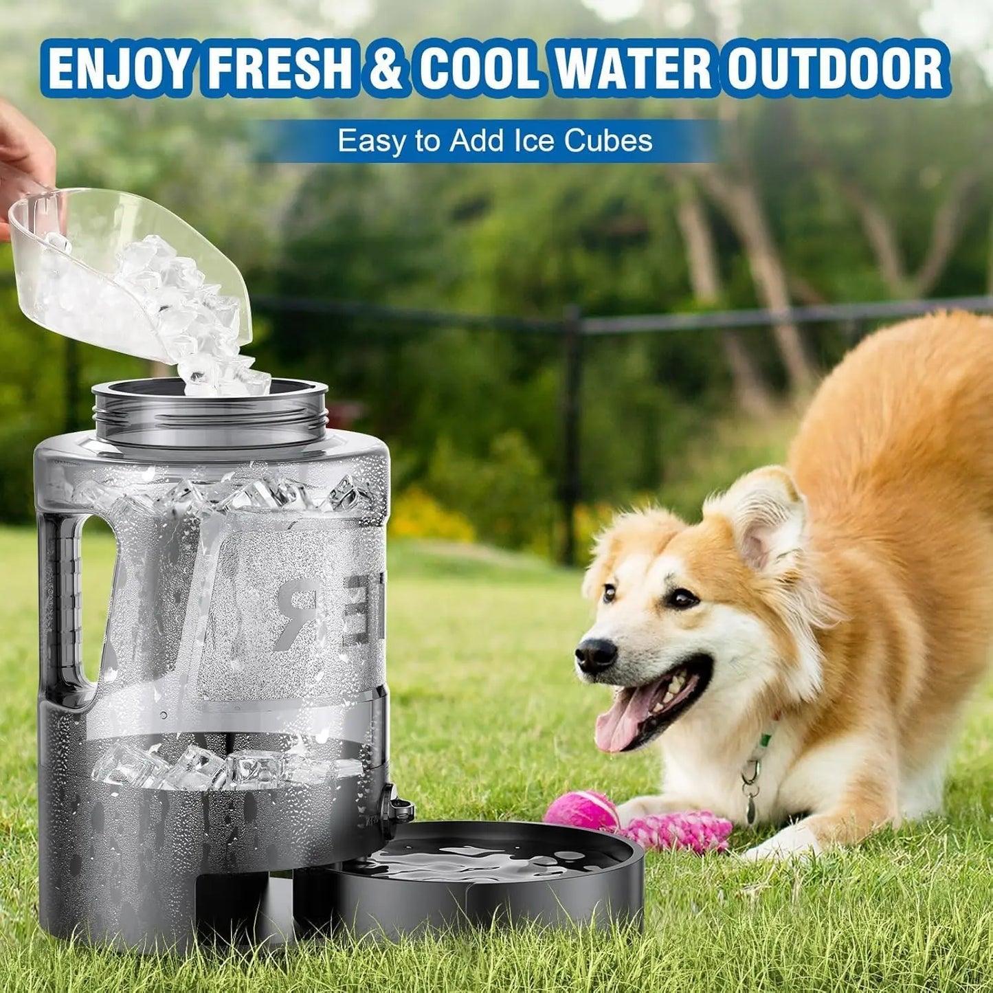 Portable 95oz Dog Water Bowl Dispenser - Ideal Travel Water Bottle for Outdoor Activities, Camping, Hiking, and Walking Essentials