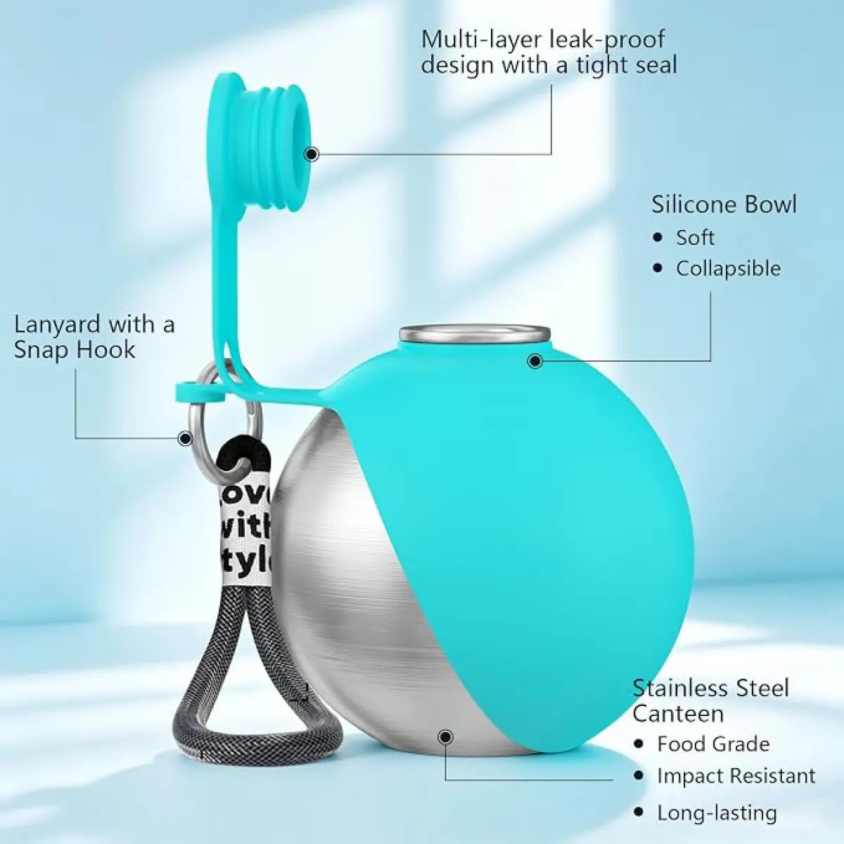 Portable 2-In-1 Dog Water Bottle with Stainless Steel Dispenser and Silicone Bowl, 10oz Leak-Proof Design for Travel, Hiking, and Walking