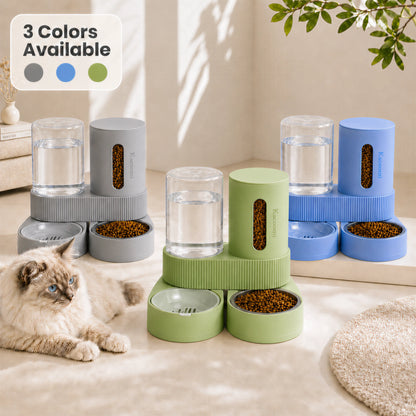 Kacoomi Dual Gravity Pet Feeder and Water Dispenser Set for Cats and Small Dogs, High Capacity with Stainless Steel Bowls