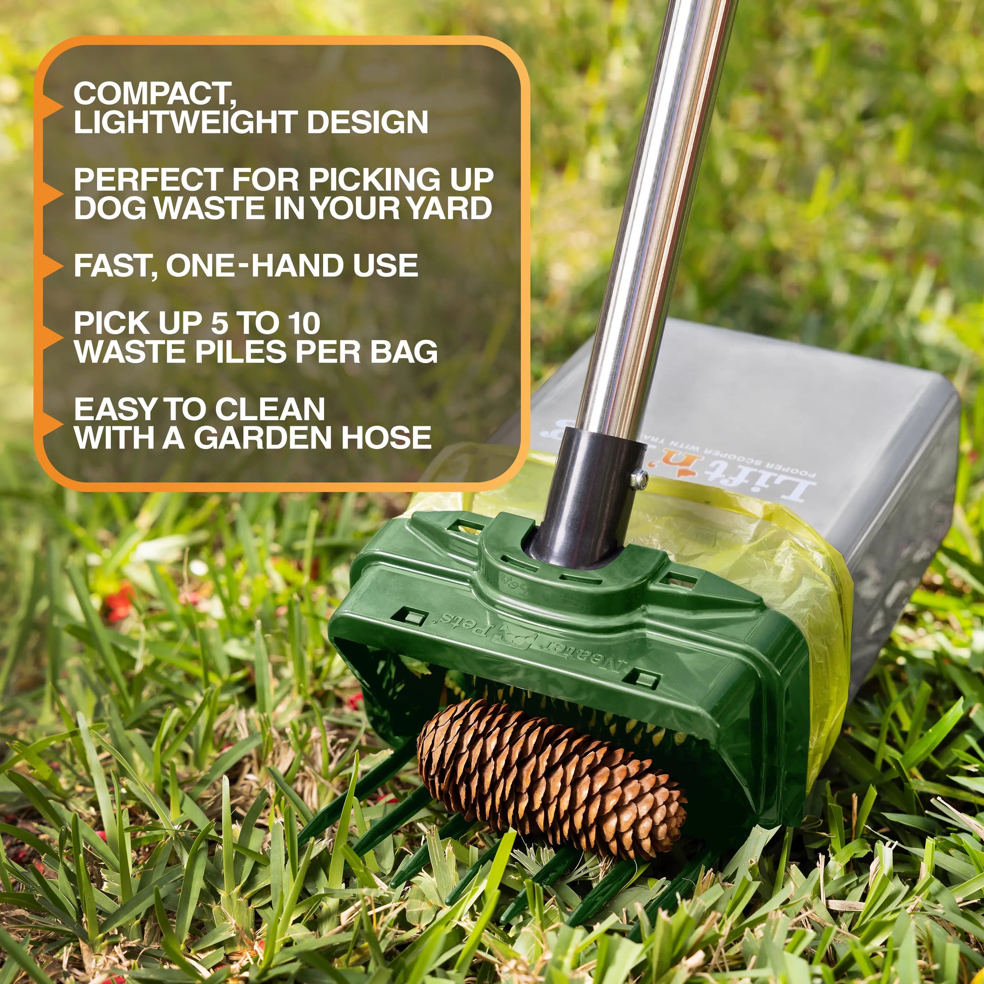 Neater Pets Lift N' Bag Dog Pooper Scooper with 31-Inch Extended Handle - Innovative Scoop-To-Bag Design for One-Handed Use, Featuring Extra-Large Bags, Made in the USA
