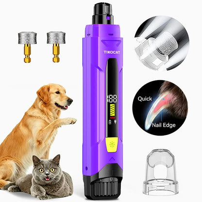 TIKOCAT Pet Nail Grinder,Ultra Quiet Electric Grooming Tool with 4 LED Lights, Safe & Stress-Free for Sensitive Dogs Cats of All Breeds & Sizes, 3 Grinding Bits, 6-Speed,Pet Nail Trimmers, Rechargeable Painless Grooming Trimmer with Dust Cup (Yellow)