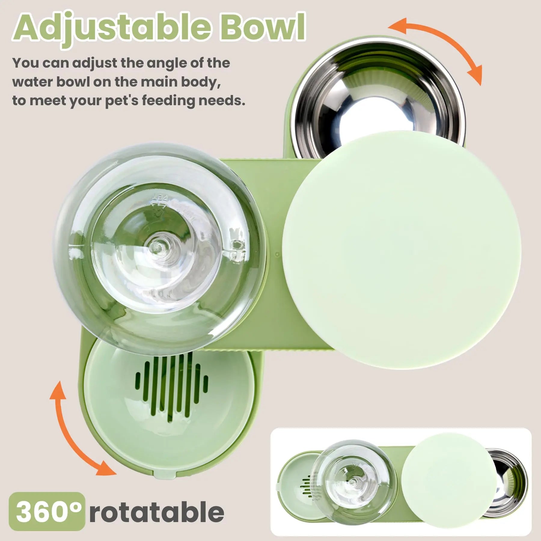 Kacoomi Dual Gravity Pet Feeder and Water Dispenser Set for Cats and Small Dogs, High Capacity with Stainless Steel Bowls