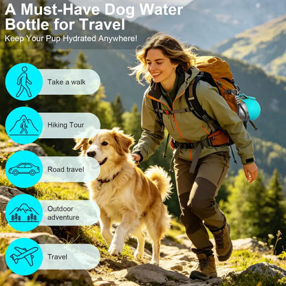 Portable 2-In-1 Dog Water Bottle with Stainless Steel Dispenser and Silicone Bowl, 10oz Leak-Proof Design for Travel, Hiking, and Walking