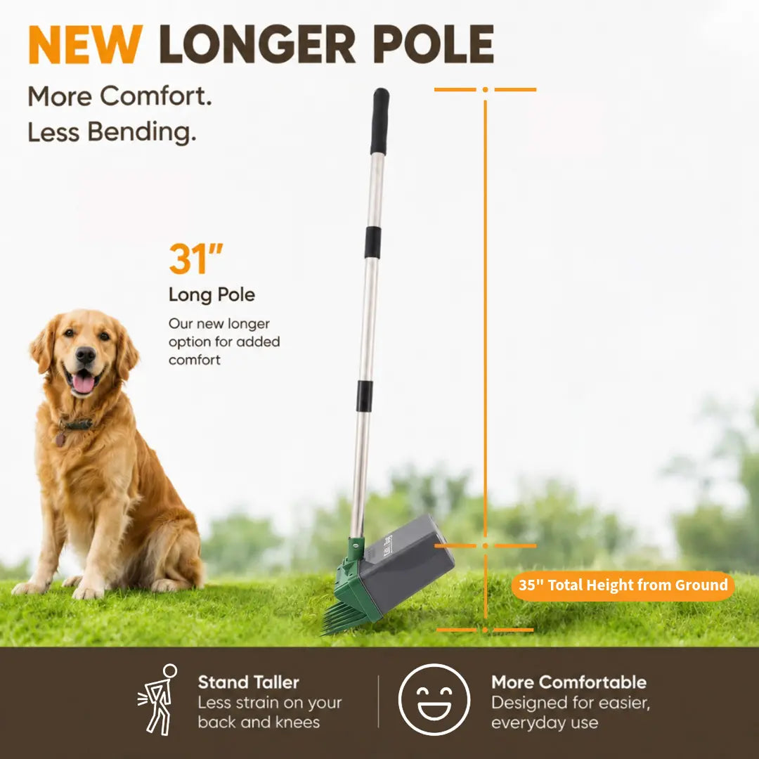 Neater Pets Lift N' Bag Dog Pooper Scooper with 31-Inch Extended Handle - Innovative Scoop-To-Bag Design for One-Handed Use, Featuring Extra-Large Bags, Made in the USA