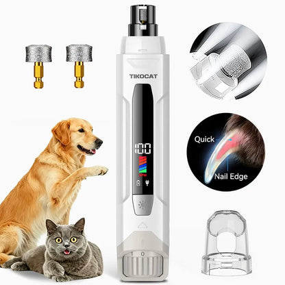 TIKOCAT Pet Nail Grinder,Ultra Quiet Electric Grooming Tool with 4 LED Lights, Safe & Stress-Free for Sensitive Dogs Cats of All Breeds & Sizes, 3 Grinding Bits, 6-Speed,Pet Nail Trimmers, Rechargeable Painless Grooming Trimmer with Dust Cup (Yellow)
