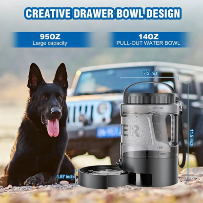 Portable 95oz Dog Water Bowl Dispenser - Ideal Travel Water Bottle for Outdoor Activities, Camping, Hiking, and Walking Essentials