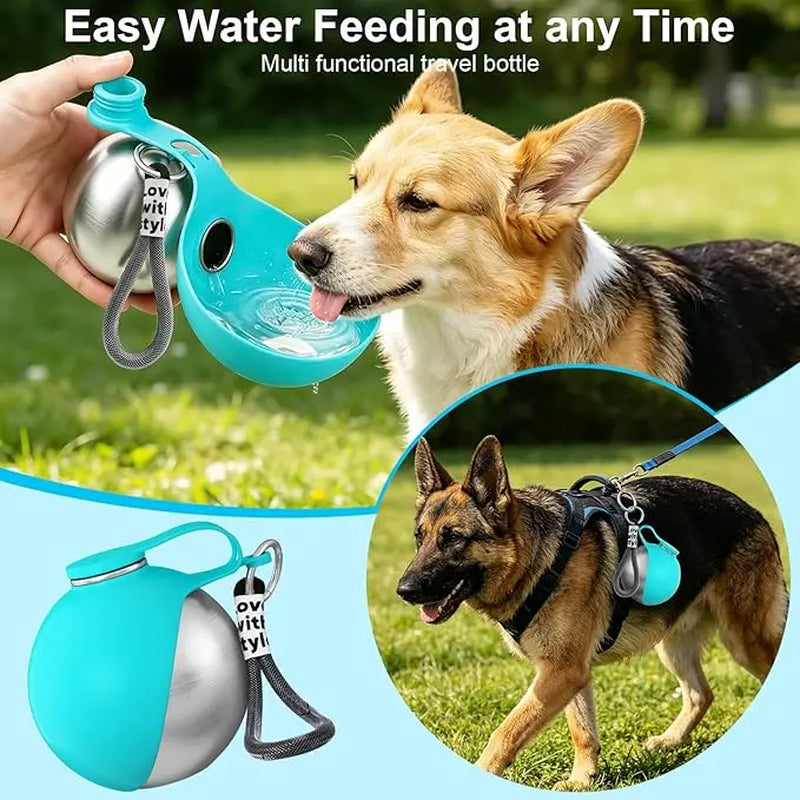 Portable 2-In-1 Dog Water Bottle with Stainless Steel Dispenser and Silicone Bowl, 10oz Leak-Proof Design for Travel, Hiking, and Walking
