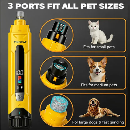 TIKOCAT Pet Nail Grinder,Ultra Quiet Electric Grooming Tool with 4 LED Lights, Safe & Stress-Free for Sensitive Dogs Cats of All Breeds & Sizes, 3 Grinding Bits, 6-Speed,Pet Nail Trimmers, Rechargeable Painless Grooming Trimmer with Dust Cup (Yellow)