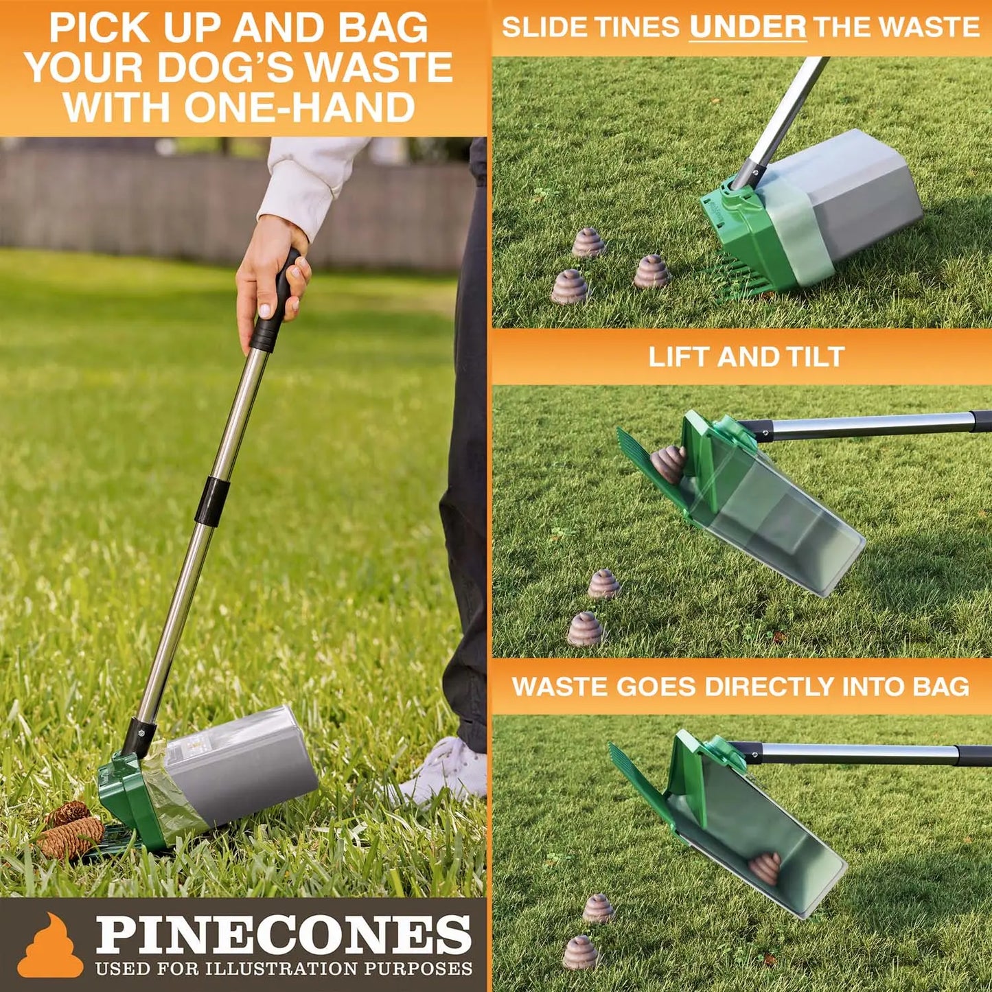 Neater Pets Lift N' Bag Dog Pooper Scooper with 31-Inch Extended Handle - Innovative Scoop-To-Bag Design for One-Handed Use, Featuring Extra-Large Bags, Made in the USA