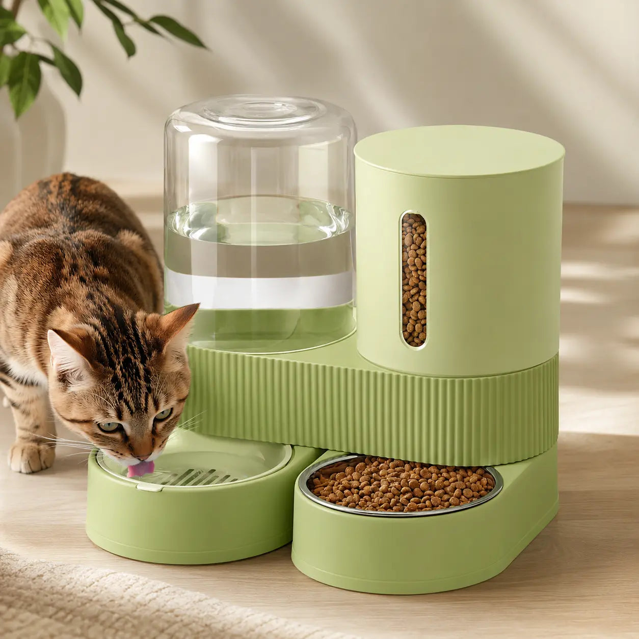 Kacoomi Dual Gravity Pet Feeder and Water Dispenser Set for Cats and Small Dogs, High Capacity with Stainless Steel Bowls