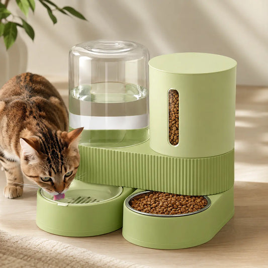 Kacoomi Dual Gravity Pet Feeder and Water Dispenser Set for Cats and Small Dogs, High Capacity with Stainless Steel Bowls