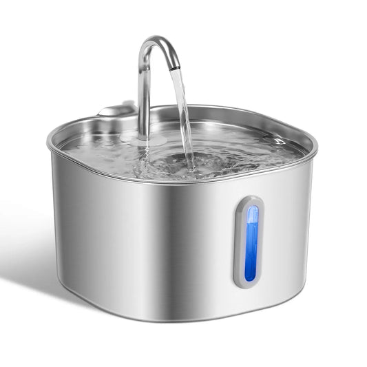 2.2L Stainless Steel Cat Water Fountain with LED Water Level Indicator - Silent Pet Water Dispenser for Cats and Small Dogs