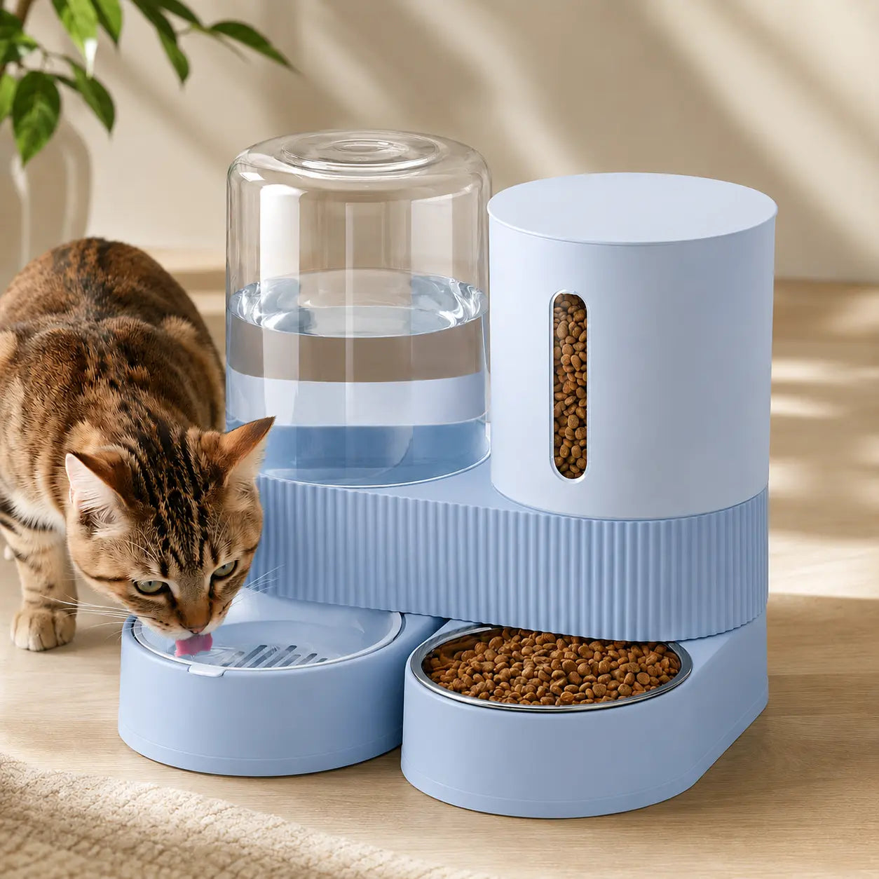 Kacoomi Dual Gravity Pet Feeder and Water Dispenser Set for Cats and Small Dogs, High Capacity with Stainless Steel Bowls