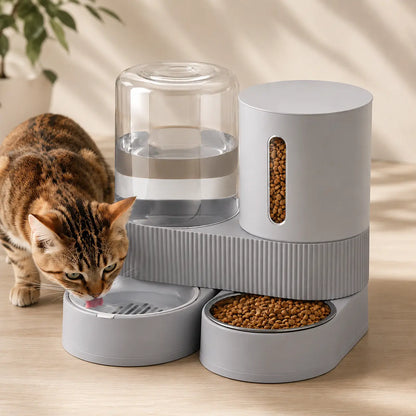 Kacoomi Dual Gravity Pet Feeder and Water Dispenser Set for Cats and Small Dogs, High Capacity with Stainless Steel Bowls
