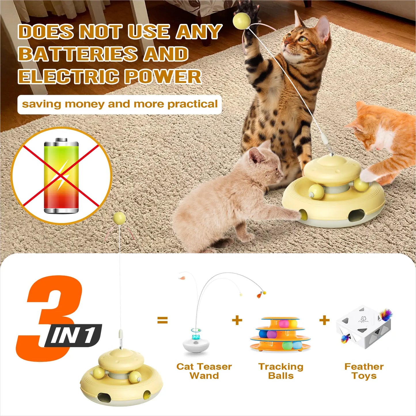 KADTC Interactive Cat Toys for Indoor Cats - Feather Teaser Wand and Tracking Balls for Boredom Relief and Enrichment Activities