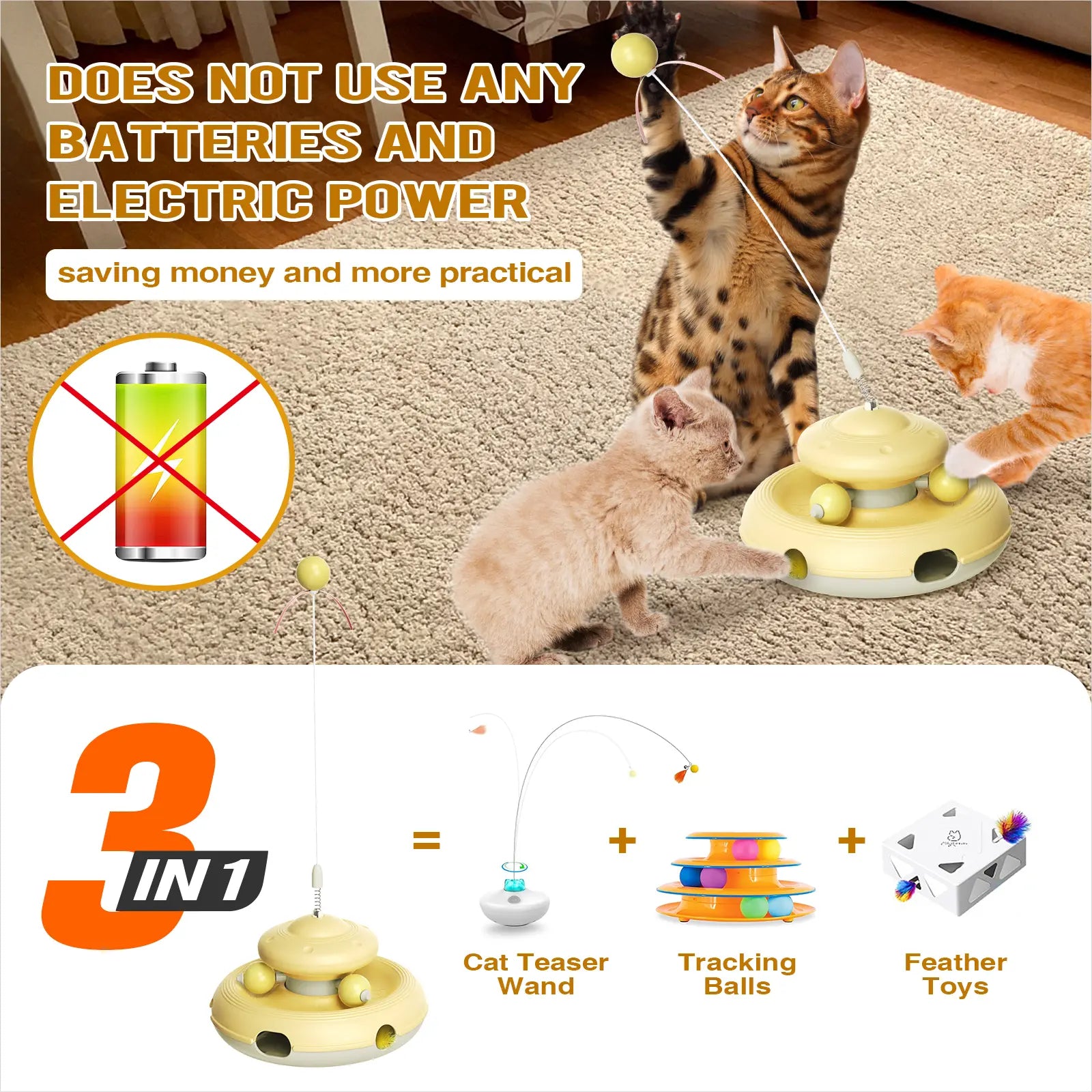 KADTC Interactive Cat Toys for Indoor Cats - Feather Teaser Wand and Tracking Balls for Boredom Relief and Enrichment Activities