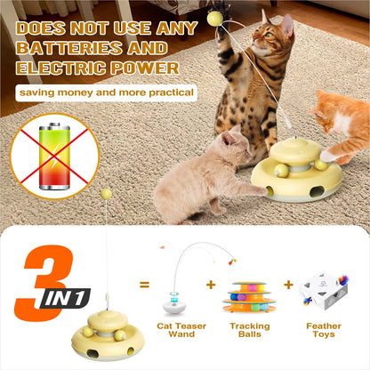 KADTC Interactive Cat Toys for Indoor Cats - Feather Teaser Wand and Tracking Balls for Boredom Relief and Enrichment Activities