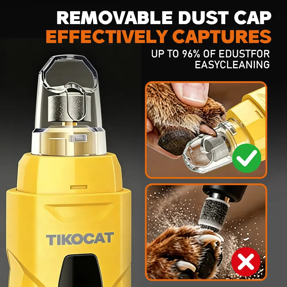 TIKOCAT Pet Nail Grinder,Ultra Quiet Electric Grooming Tool with 4 LED Lights, Safe & Stress-Free for Sensitive Dogs Cats of All Breeds & Sizes, 3 Grinding Bits, 6-Speed,Pet Nail Trimmers, Rechargeable Painless Grooming Trimmer with Dust Cup (Yellow)