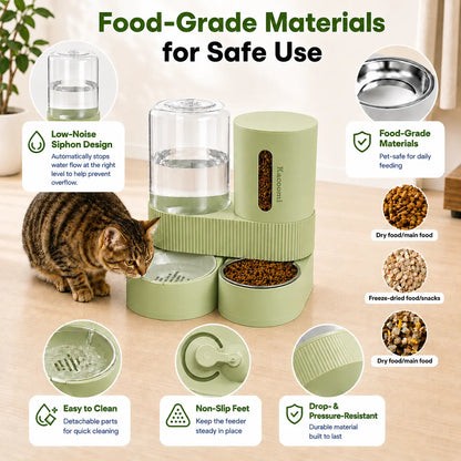 Kacoomi Dual Gravity Pet Feeder and Water Dispenser Set for Cats and Small Dogs, High Capacity with Stainless Steel Bowls