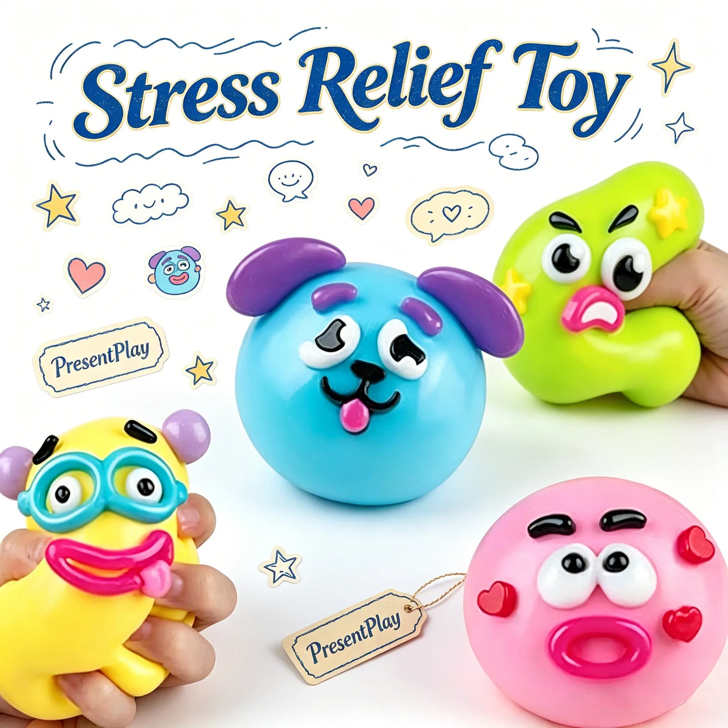Curiosities Smushers Dog Face Swap Squishy Toy - Soft, Moldable, Slow-Rise Sensory Fidget Toy for Anxiety & Stress Relief, Tactile Play with Interchangeable Faces