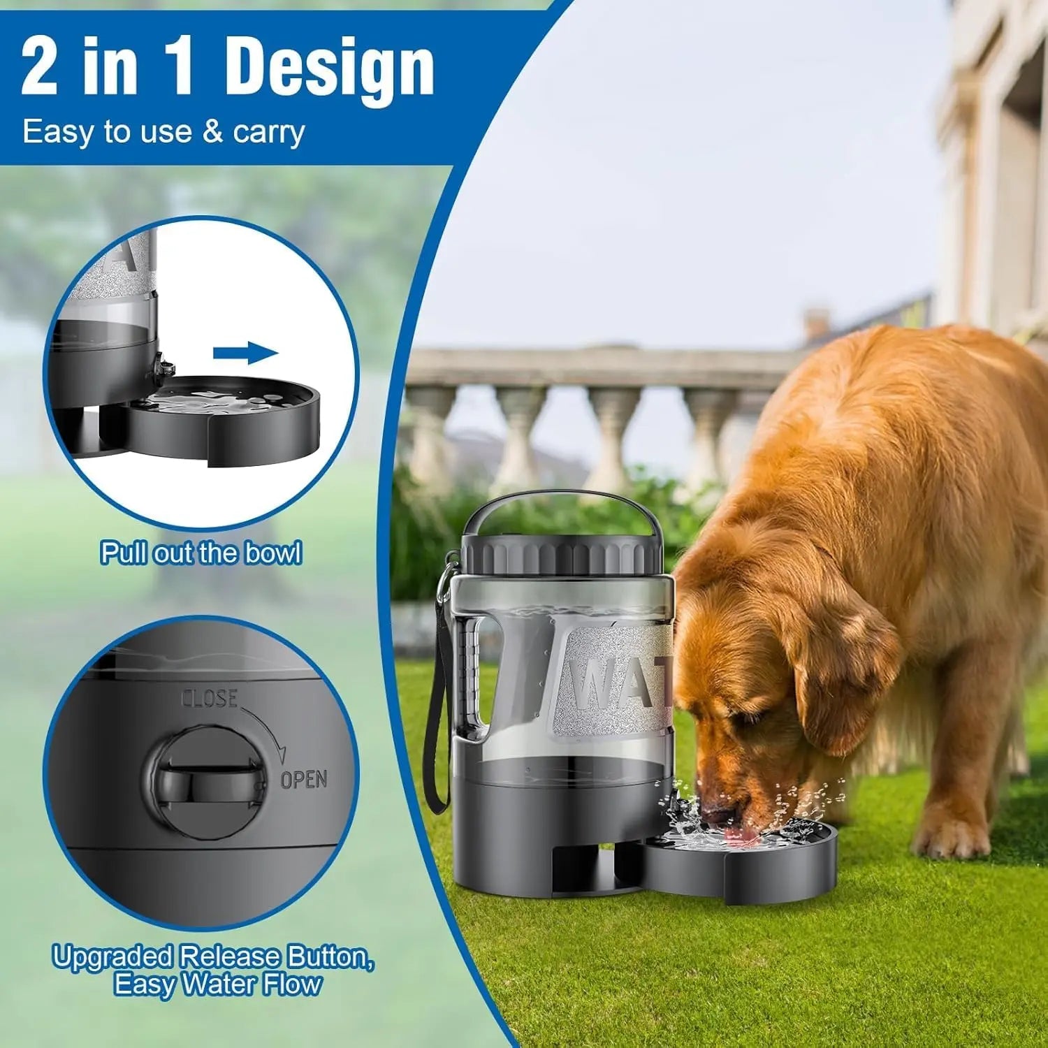 Portable 95oz Dog Water Bowl Dispenser - Ideal Travel Water Bottle for Outdoor Activities, Camping, Hiking, and Walking Essentials