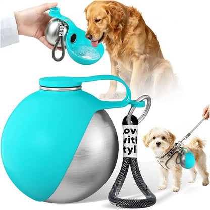 Portable 2-In-1 Dog Water Bottle with Stainless Steel Dispenser and Silicone Bowl, 10oz Leak-Proof Design for Travel, Hiking, and Walking