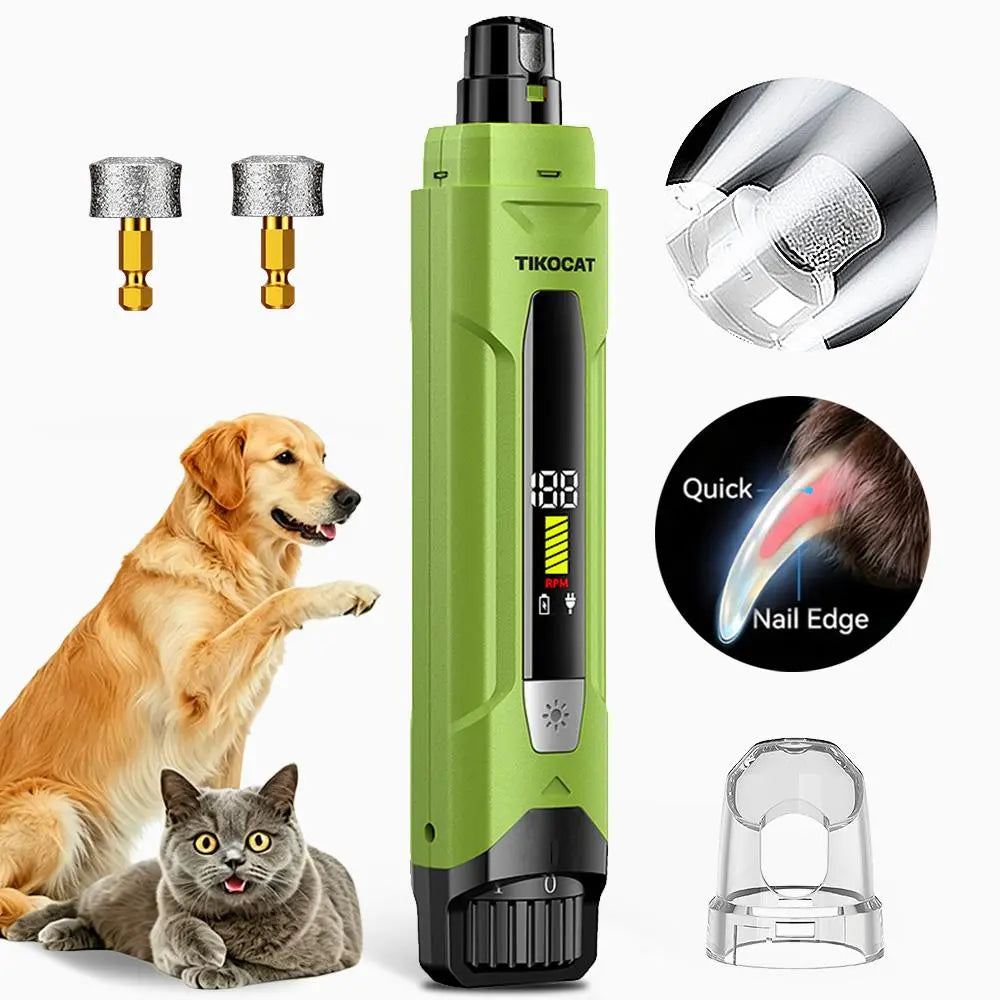 TIKOCAT Pet Nail Grinder,Ultra Quiet Electric Grooming Tool with 4 LED Lights, Safe & Stress-Free for Sensitive Dogs Cats of All Breeds & Sizes, 3 Grinding Bits, 6-Speed,Pet Nail Trimmers, Rechargeable Painless Grooming Trimmer with Dust Cup (Yellow)